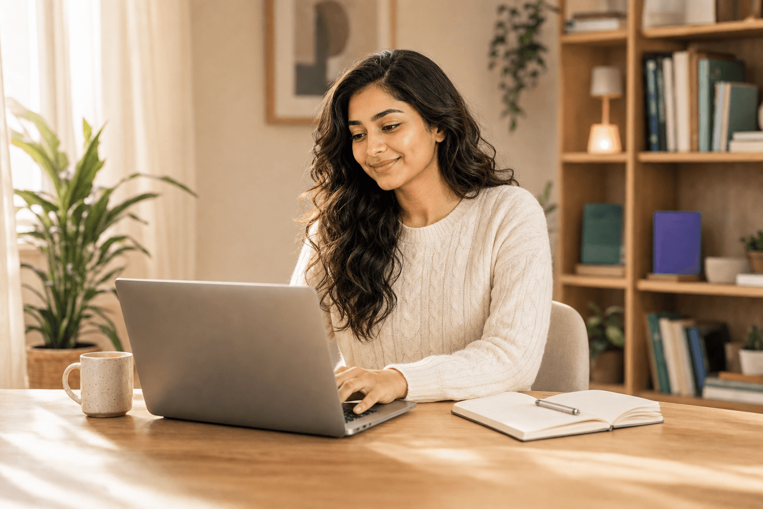 Asha building her creator business in a warm studio