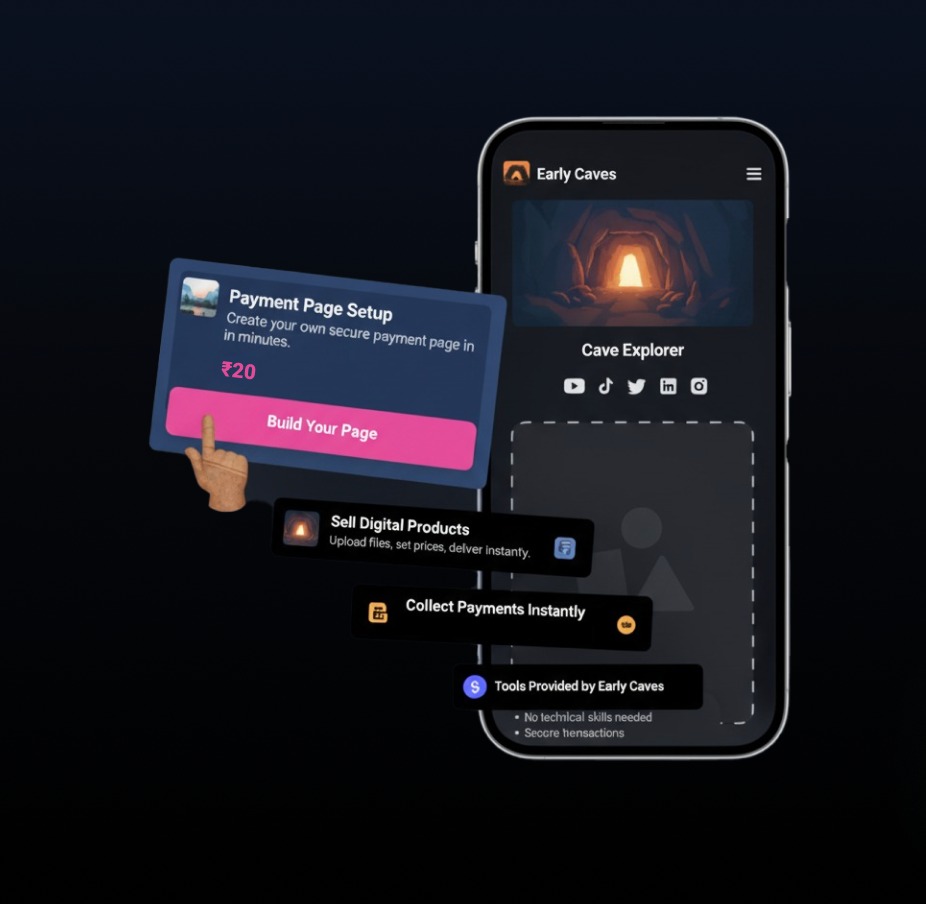 EarlyCaves mobile storefront with digital product and payment tools